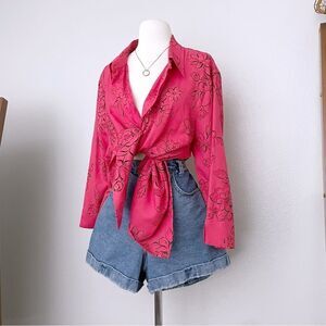Deep Pink Airy Button Front Top